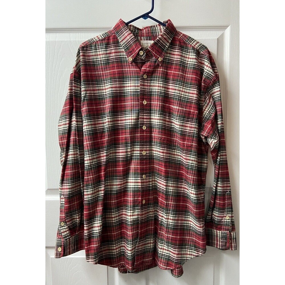 J Crew Button Down Shirt Mens XL Red White Green Christmas Plaid Heavy Cotton